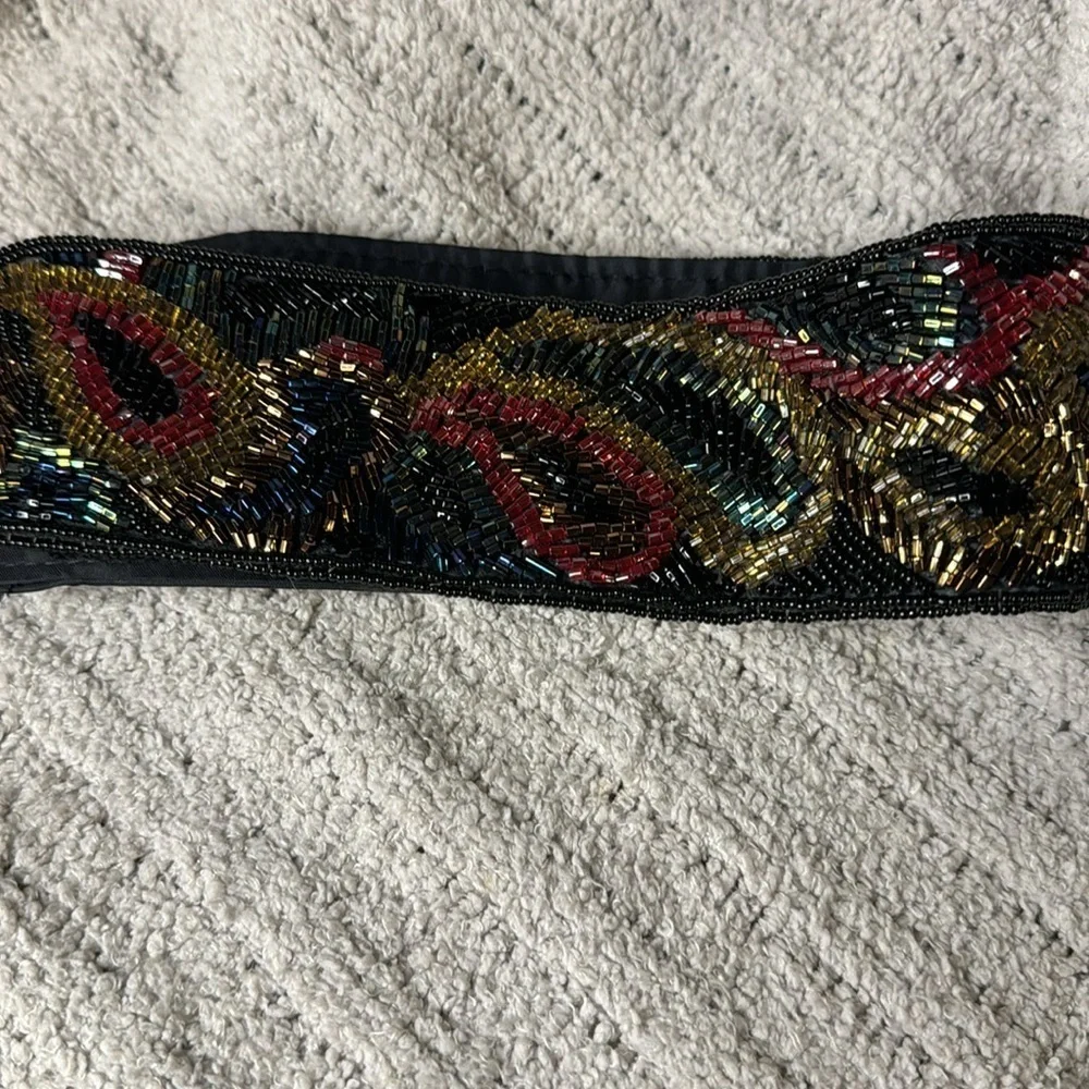 Vintage Regale Ltd Brand Beaded Belt Velcro Closure - Beaded Paisley Design